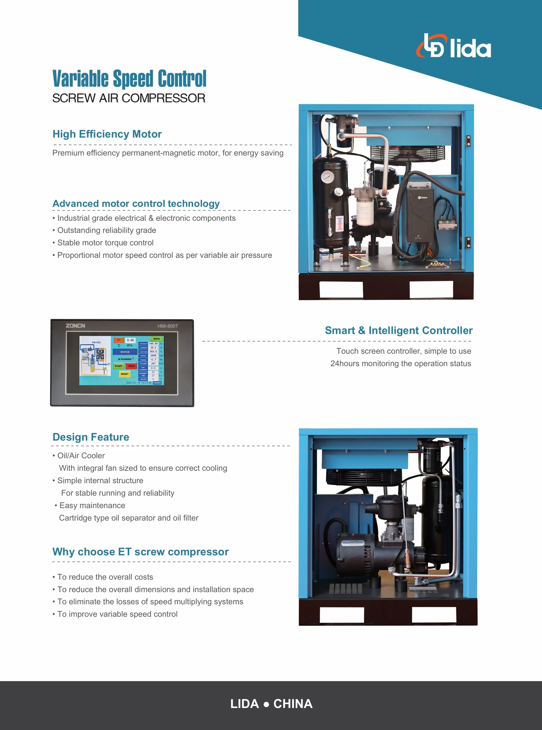 LIDA LUOWEI 20HP Screw Compressor for Industry  Energy Saving Low Noise OEM Screw Air Compressor
