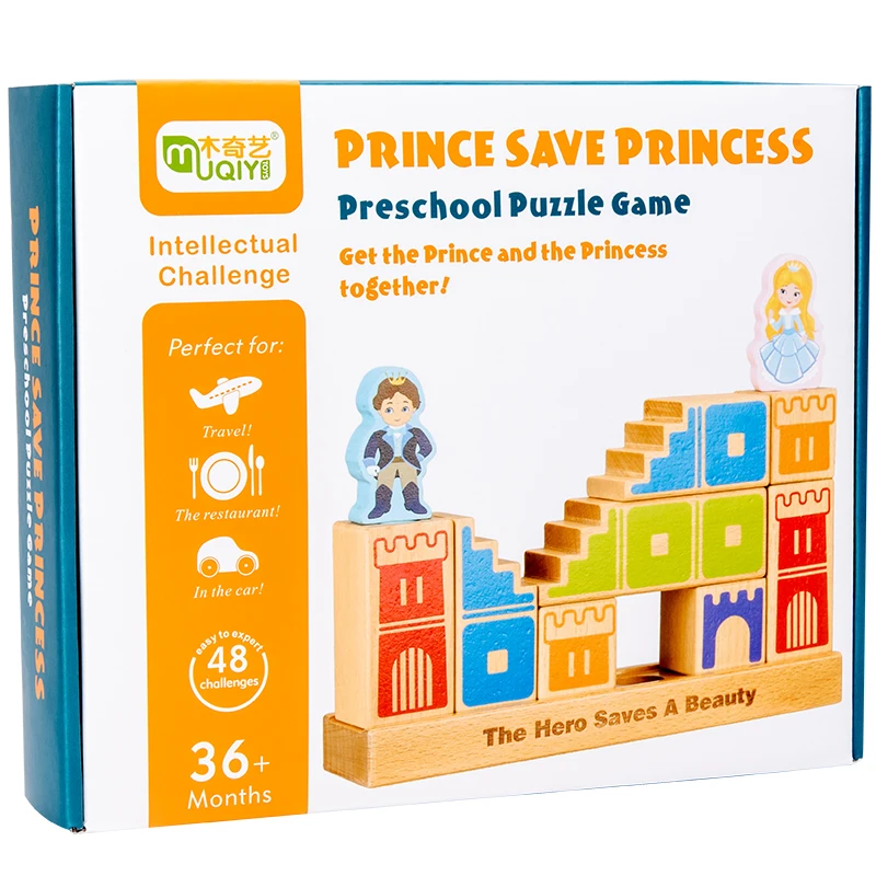 Деревянные строительные блоки Монтессори Camelot, игрушки принц, спасите принцессу, обучающие игры для детей, 3d головоломки, рождественские подарки