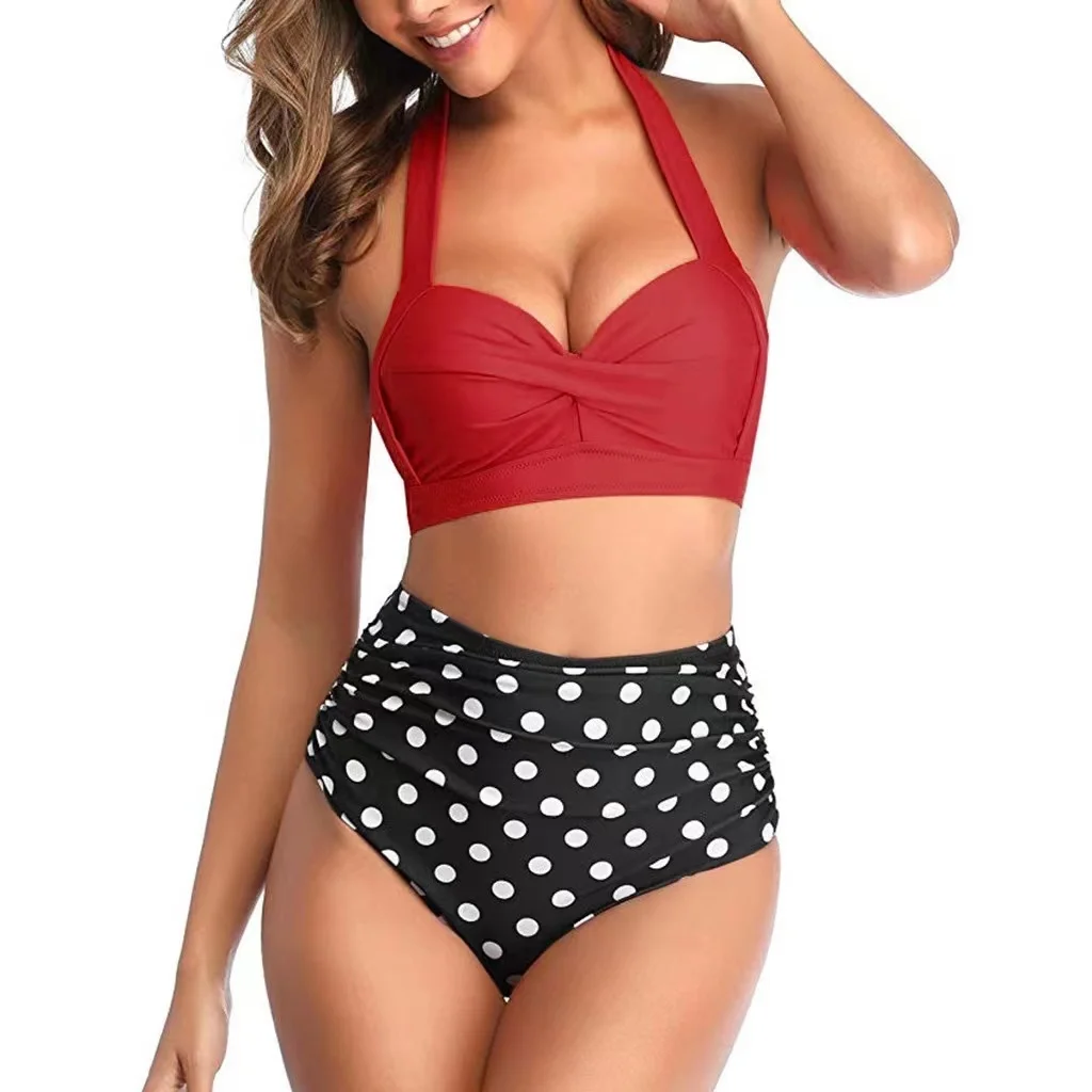 2022 Hot Sale  Fashion Solid Plus Large  Print Women's Beach Bikini Swimsuit Wholesale Bathing Suits