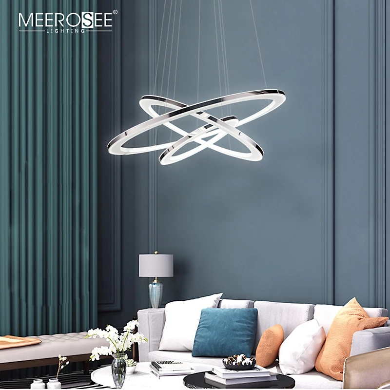 MEEROSEE Circle LED Acrylic Light Modern 3 Ring Light DIY Pose Metal Round Hanging Light for Home Apartment MD86747