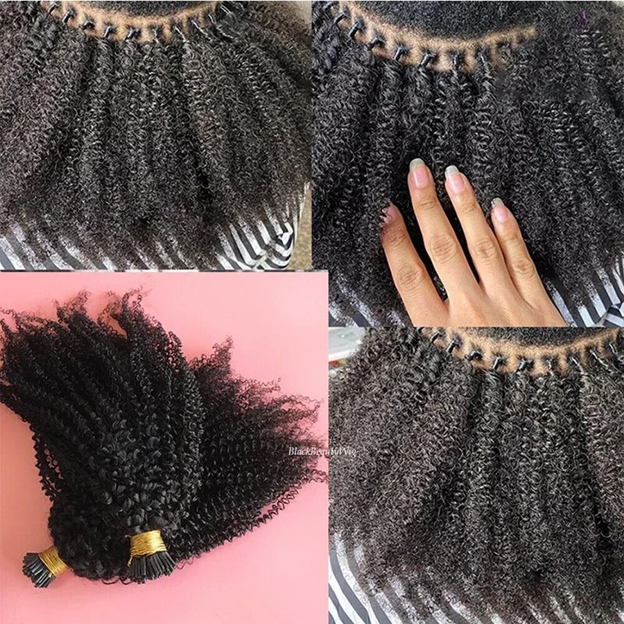 Extensii de păr uman creț, cu vârf I, tip I, cu fir pre-lipit Microlink Mongolian Remy Hair_voghion.com