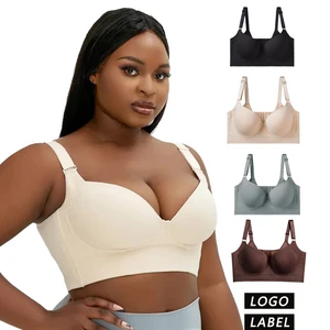 OEM ODM logo Plus Size Push-Up Bra with Full BackWomen's  Bra Coverage Solid Pattern Deep Cup-for Hiding Back Fat Smooth Bra