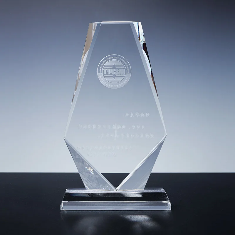 Factory custom direct k9 crystal glass transparent symmetrical trophy supplier