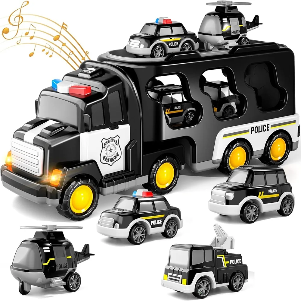 Kids Police Toy Set Police Truck Toys 5-in-1 Friction Power Emergency