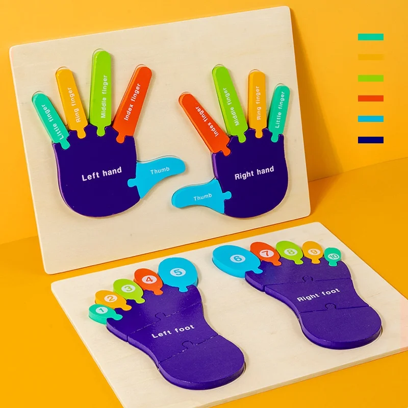 Montessori Pädagogisches Spielzeug Lehrmittel für Kindergarten Kognitive Holz Hand Fuß Handfläche Lernen Körperstruktur Puzzle Brett