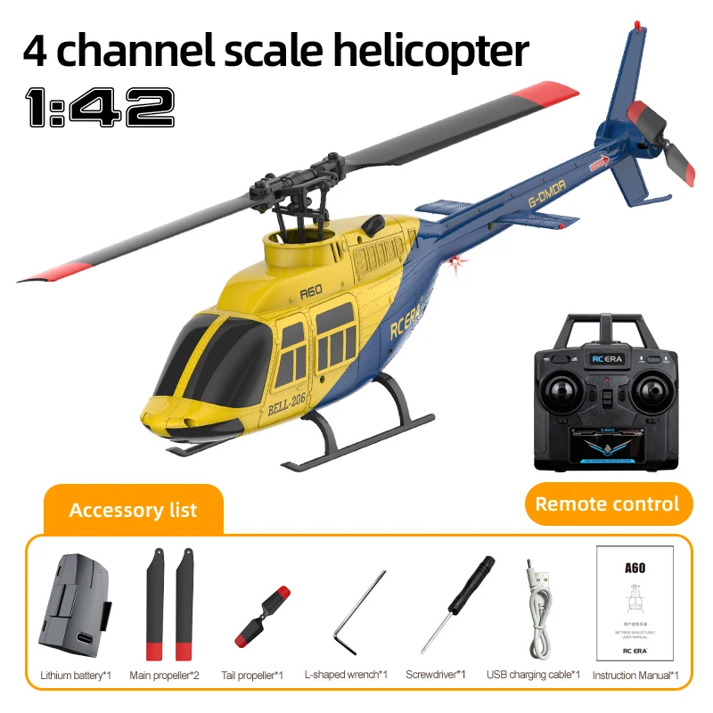 HOSHI ERA A60 RC Plane Helicopter 2.4G 6-Axis Gyroscope 6CH Optical Flow Altitude Hold USB MINI BELL 206 Remote Aircraft