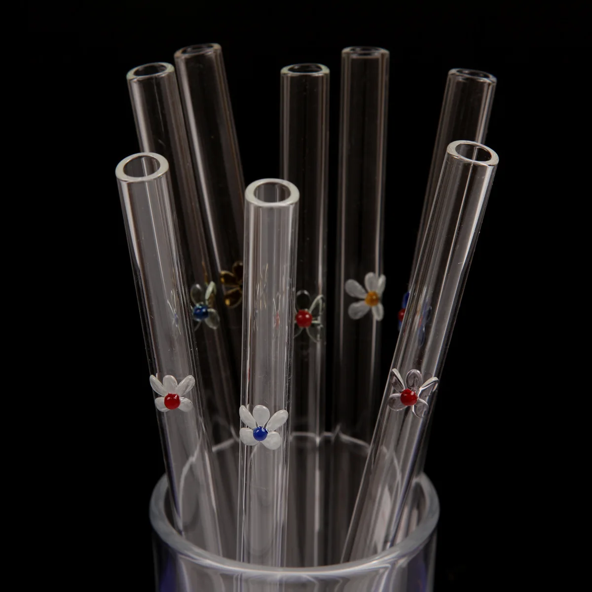 Handmade High Borosilicate Glass Straw With Flowers Food Safe Glass