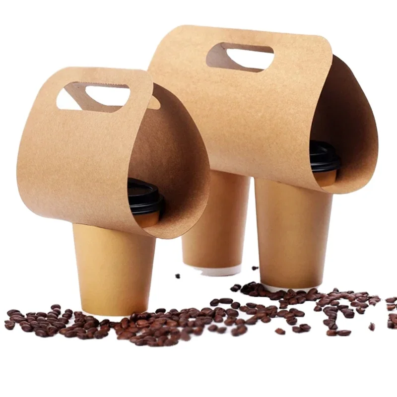 Portable Kraft Paper Cup Holder Takeaway Coffee Milk Tea Arc Cups Carry ...