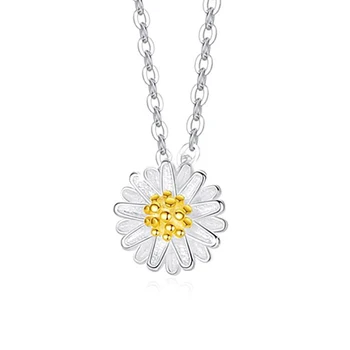 Wholesale Fine Elegant Fashion S925 Silver Minimalist Daisy Sunflower Pendant Simple Design Necklace For Women