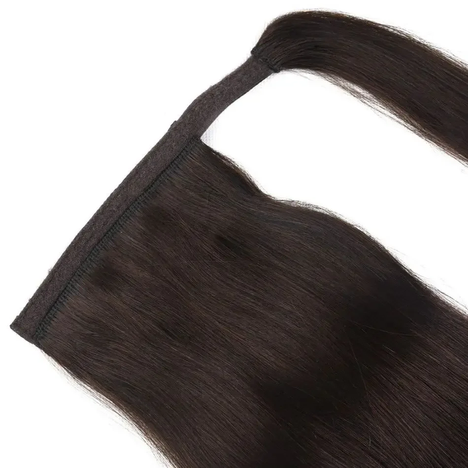 Coda di cavallo 100% capelli umani, europea, liscia, castano scuro, con clip, coda di cavallo, macchina per capelli Remy_voghion.com