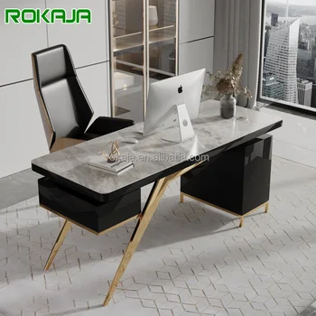 Modern Luxury Home Office Desk And Chairs Stone Marble Top Mdf Work ...