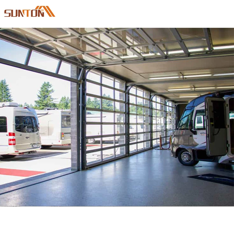 Customized Home Commercial Modern Motorized Auto Aluminum Frame Full View Transparent clear Glass Panels Garage Door with Motor