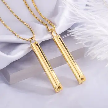 Customized hiphop not easy fade stainless steel meditation breathing anti anxiety whistle necklace