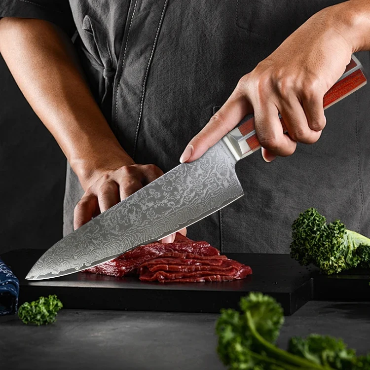 Cuchillo De Chef Damasco 8 Inch Professional Forged Handmade Damascus Steel Kitchen Chef Knife With Rosewood Handle
