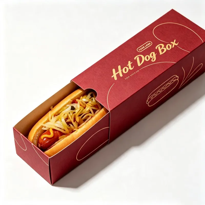 Biodegradable Custom Hot Dog Paper Packaging Box Recyclable Material Sliding Sandwich Pizza Box for Breakfast Lunch Shop