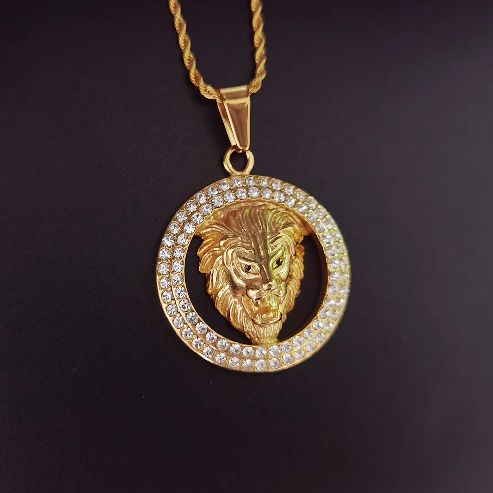 Lion Head Leo CZ Men's Stainless Steel Pendant Necklace – Cuban Chain, 6mm – Animal Theme