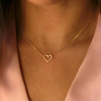 Dainty Tiny Stainless Steel 14k Gold Filled Cross Heart Pendant Necklace Charm Chain Choker Necklace Women Jewelry