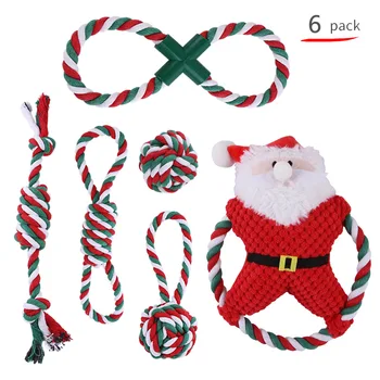 Christmas Dog Cotton Rope Toys Set Pet Playing Grinding Teeth Chew Toys