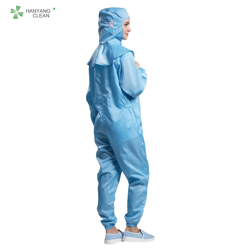 H-1108 Autoclavable Antistatic ESD Cleanroom Jumpsuit Coveralls with Caps Lint-Free Lightweight Unisex Design