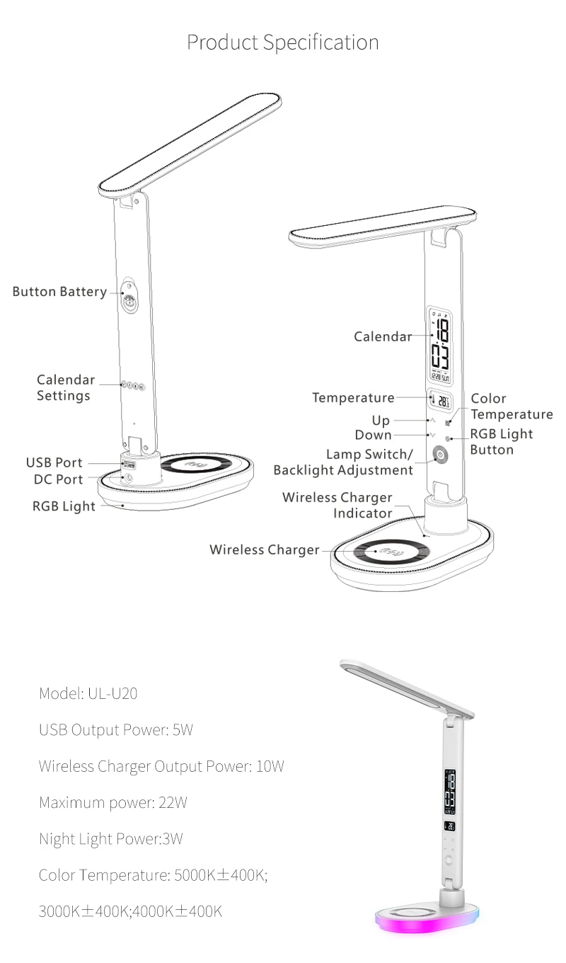 product business rgb light colorful atmosphere bedside 10w wireless charger usb output clock led table study read fold desk lamp-42