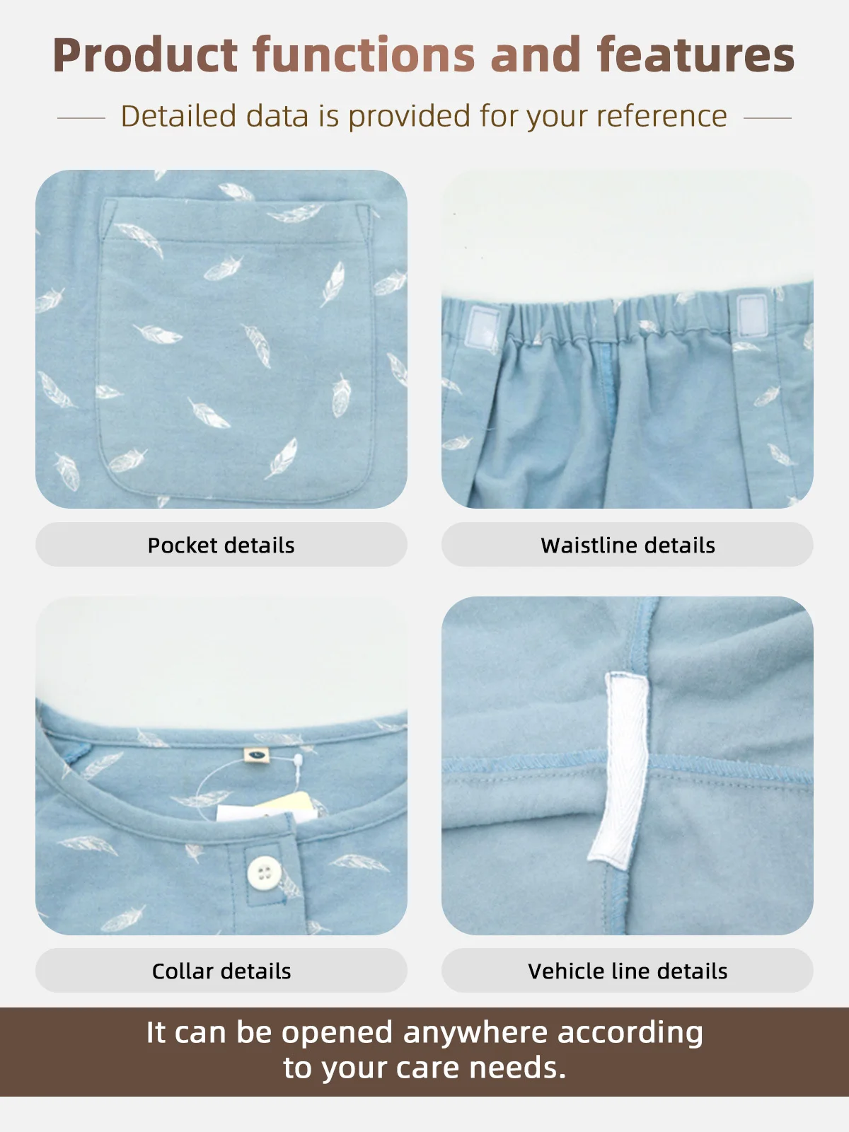 Wholesale Women's Pink Patient Care Pajamas Gowns Cotton Polyester Eas - product detail 4