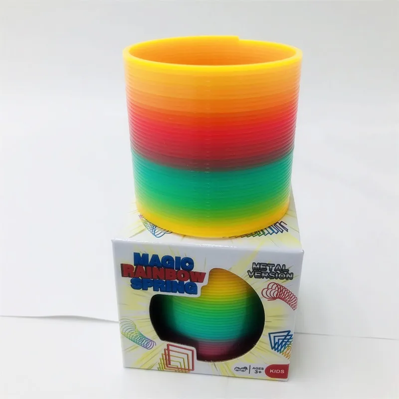 Classic Funny Rainbow Spring Gradient Shape Ring Coil Toy Plastic Vending Machine Toy for Kids and Students