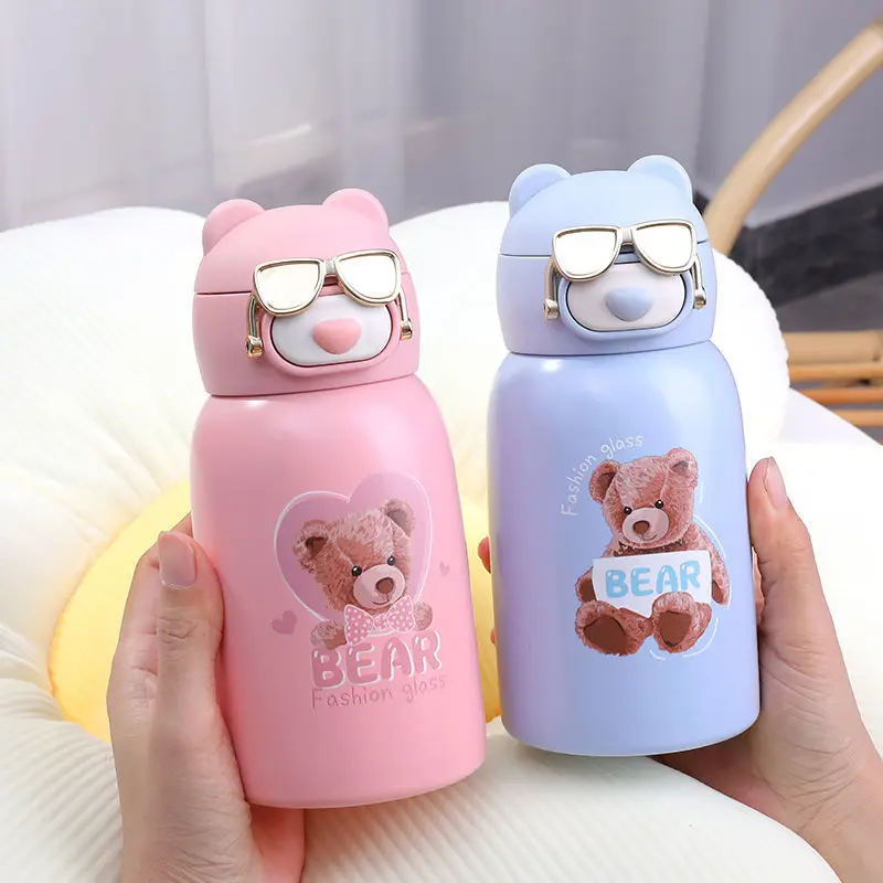 Kawaii Portable Frosted Cartoon Bear Water Bottle With Large - Temu