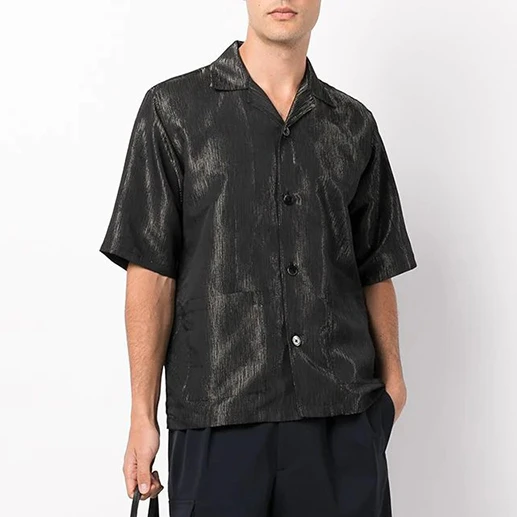 Latest Design Summer Old School Short Sleeve Silk Fabric Pockets Casual Shirts for Men