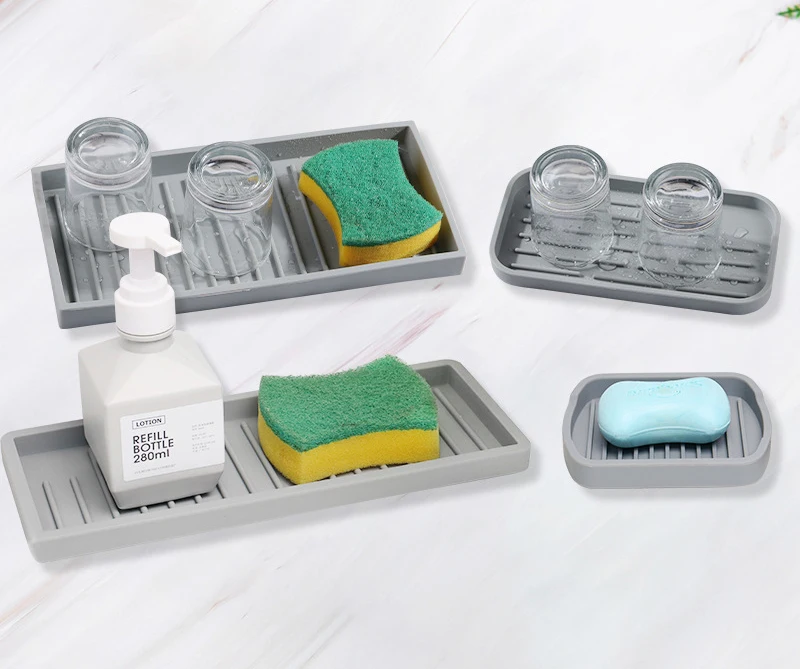 Silicone Sink Organizer Tray, Soap Sponges Holder For Countertop