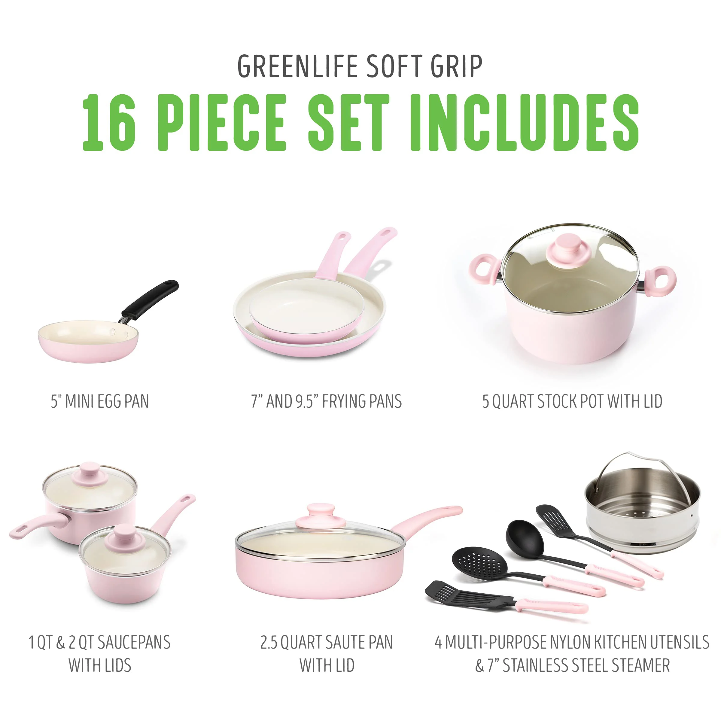 GreenLife, Soft Grip 16-Piece Cookware Set