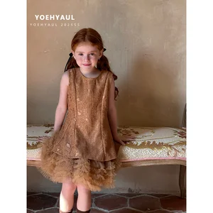 YOEHYAUL 25006 Custom Logo Baby Girl Birthday Dress with Lace Cotton Lining Vintage Kids Princess Dress Toddler Frock Girl Dress