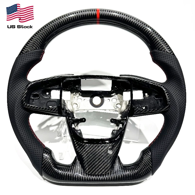 Carbon Fiber & Perforated Leather Steering Wheel for Honda Civic 10th Gen – Red Accents