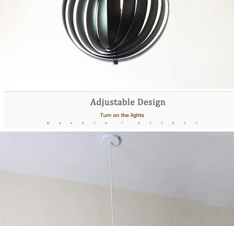 Modern Adjustable Metallic Globe Pendant Light Fixtures with Painting Black Color Ring For Living Room