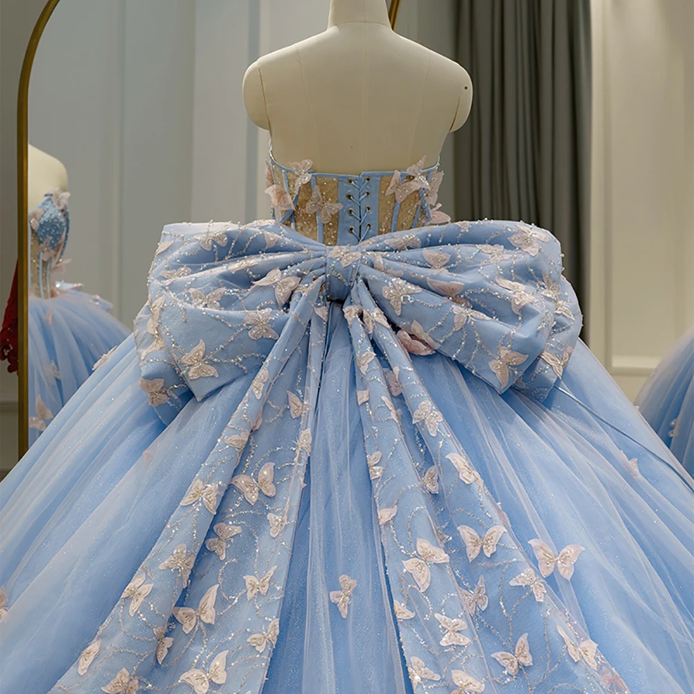 light blue quince dress with butterflies 3D Butterflies Quinceanera Dress by Rachel Allan RQ3149
