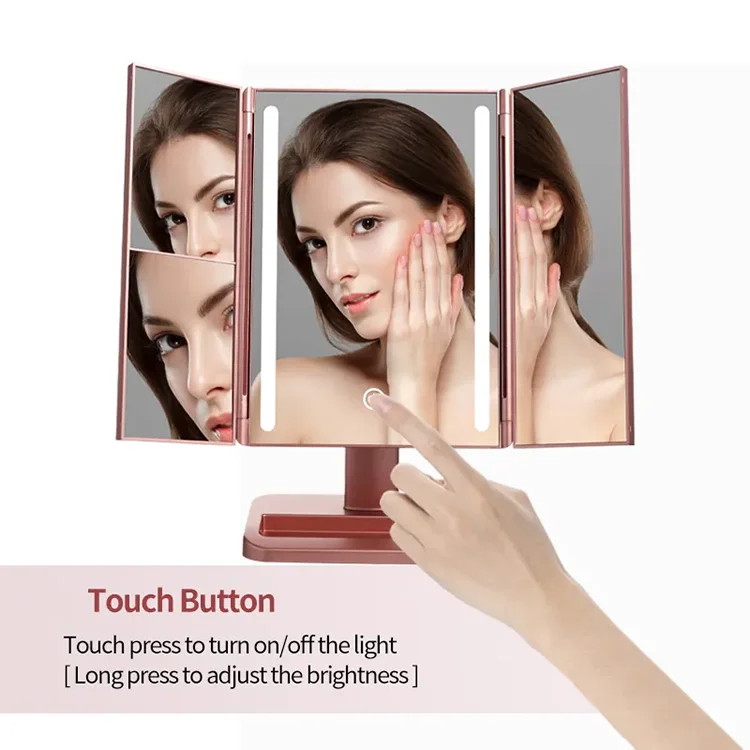 Miroir De Maquillage Vanity 3 Way Makeup Led Mirror Stand Desk Trifold