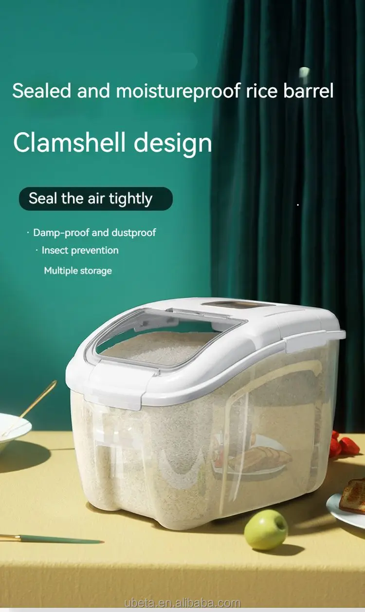 25kg Transparent Rice Bucket Plastic Rice Storage Box Airtight Rice