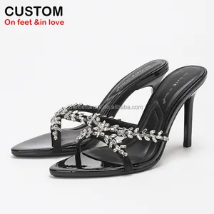 Summer Open Toe Women High Heels Fashion Trend Rhinestone 9.5 cm Sexy Thin Heeled Sandals  Breathable Anti-Slip Slip-On Closure