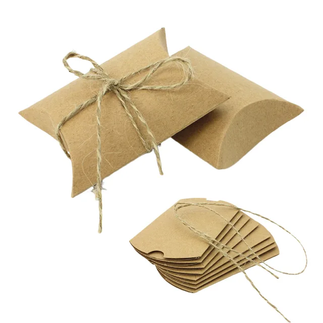 9*6.5*2.5cm Blank Kraft Paper Wedding Candy Box Mini Personalized Pillow Shaped Box White Pillow Shaped Gift Small Candy Box