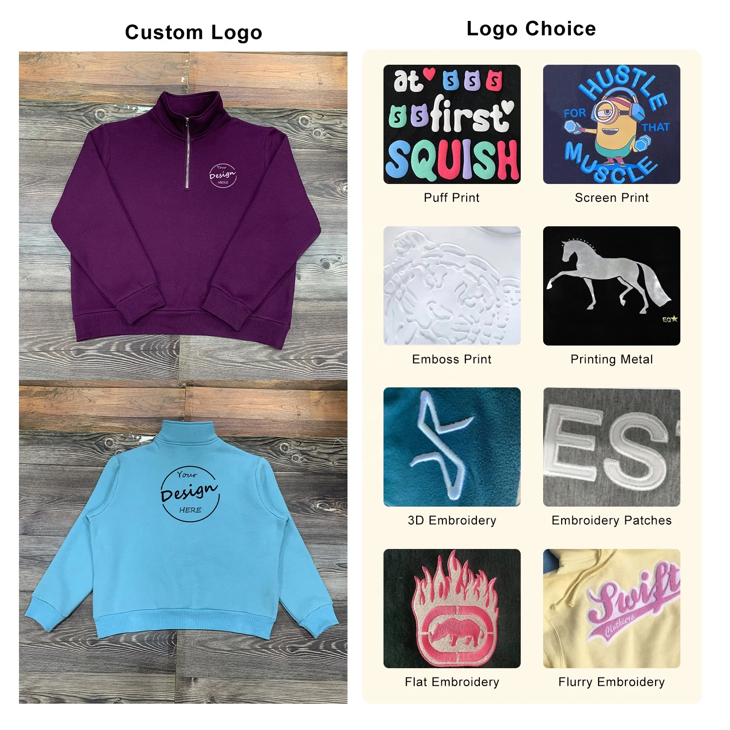 JL419A High Quality Oversized Men Hoodies Fashion Cotton Fleece Quarter Zip Sweatshirt With Embroidery Logo