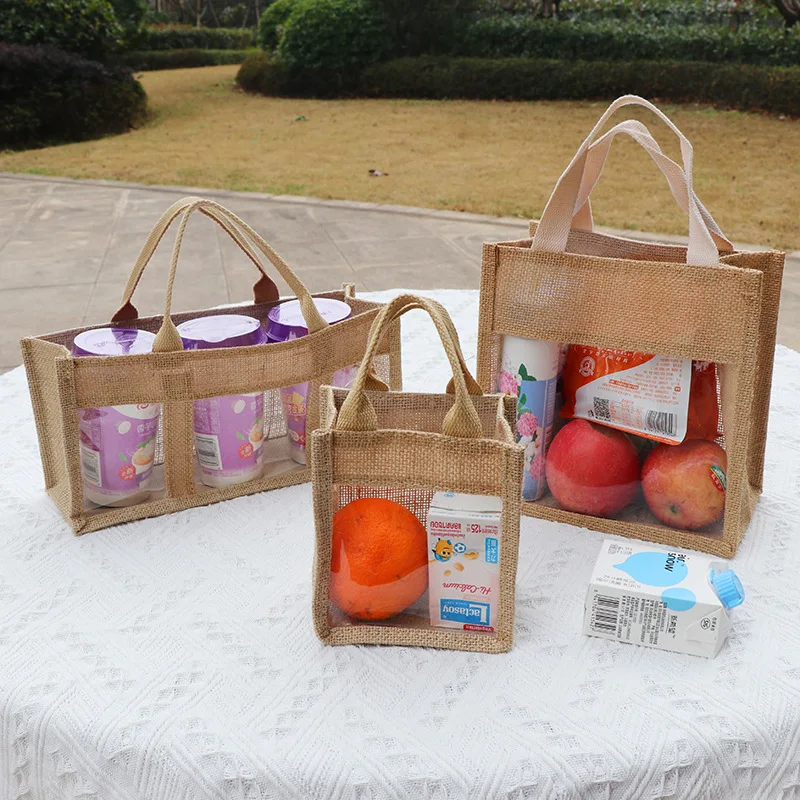 Повторно употреблива винарска торба од прозрачна јута, торба од халка за подароци со персонализирана опаковка за диспенсер за вино