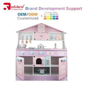 EDULAND Top Seller Eco-friendly Montessori Wooden Kitchen Play Set with Washing Machine Toy for Kids