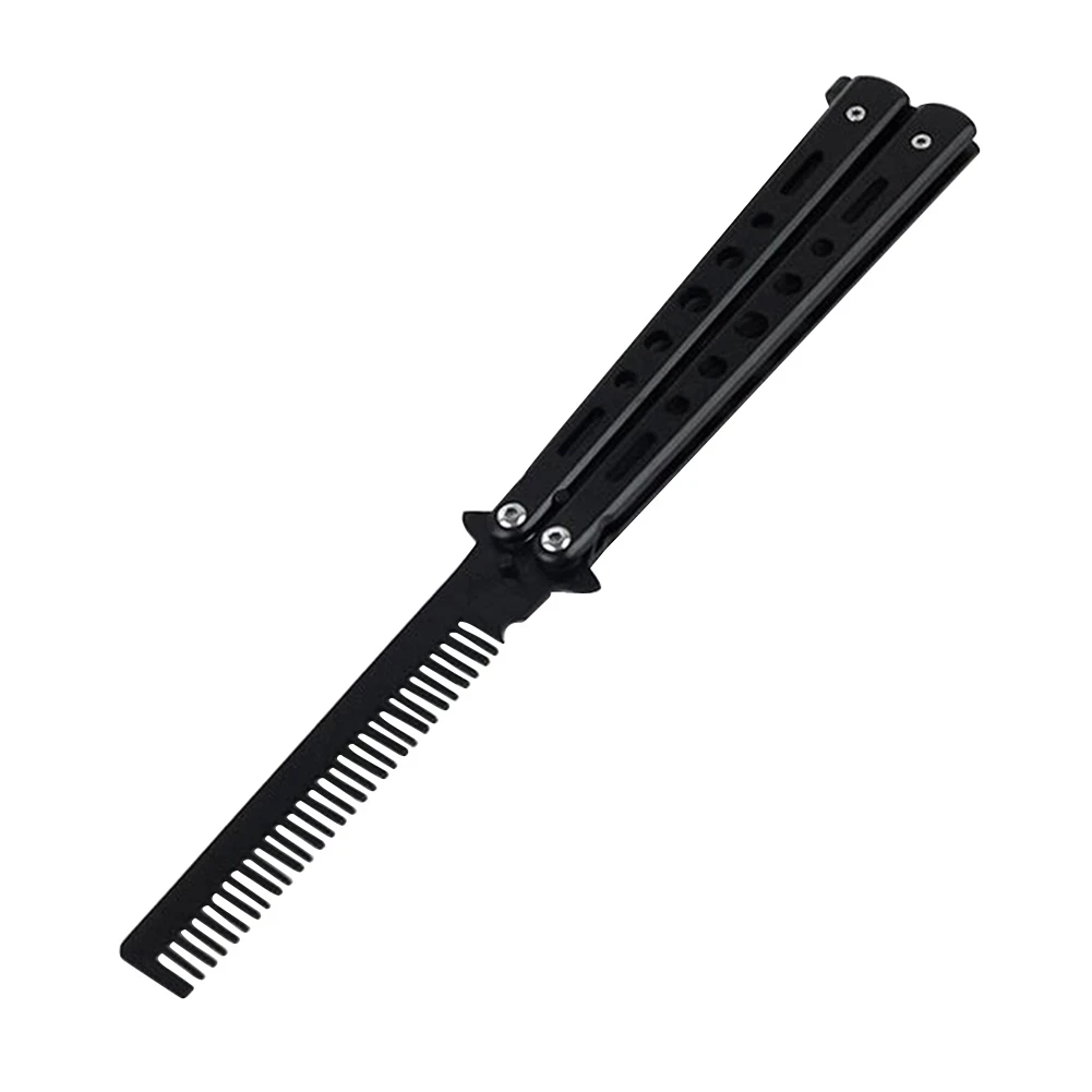 Foldable Steel Needle Comb Practice Butterfly Training Knife Comb Beard Moustache Brushes Salon Hairdressing Styling Tool