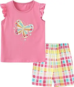 High Quality Toddler Girls Summer Outfit Cotton Top and Shorts Clothing Set for 2-14 Years Girl