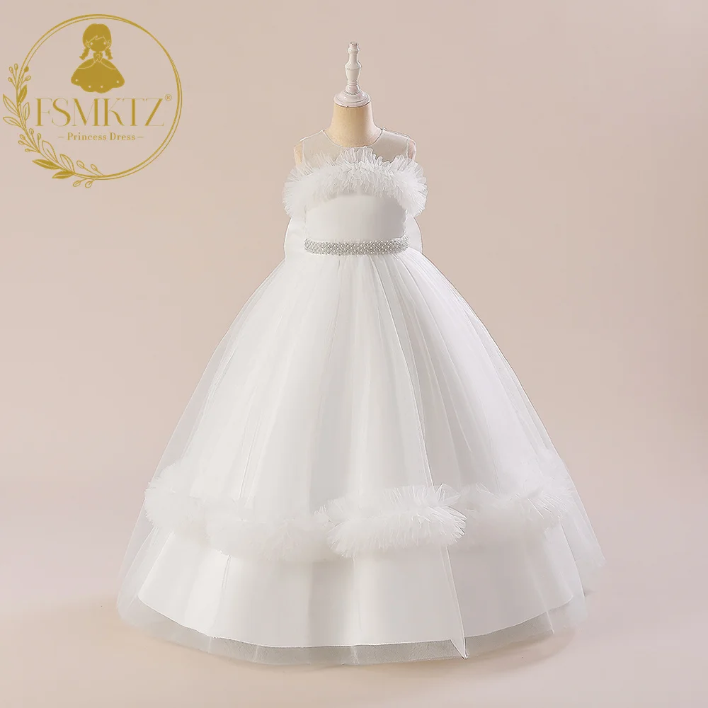 Fsmktz vestido sem mangas para pequena menina, vestido de festa
