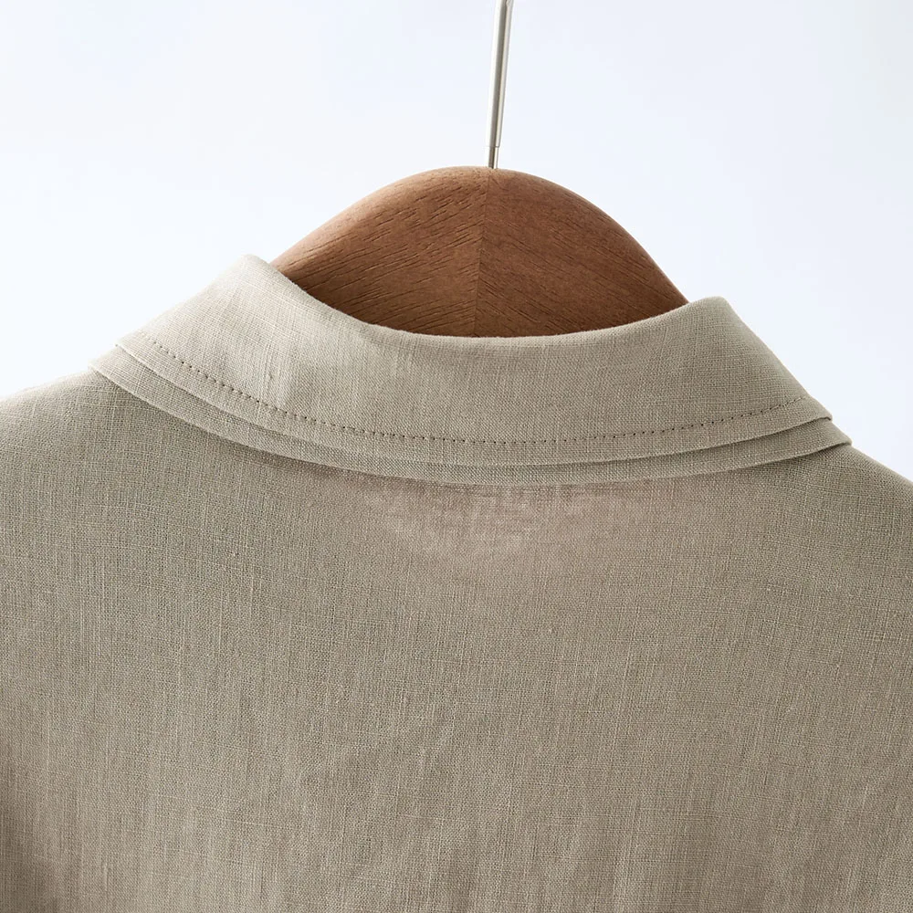 Linen dress beaded collar detail