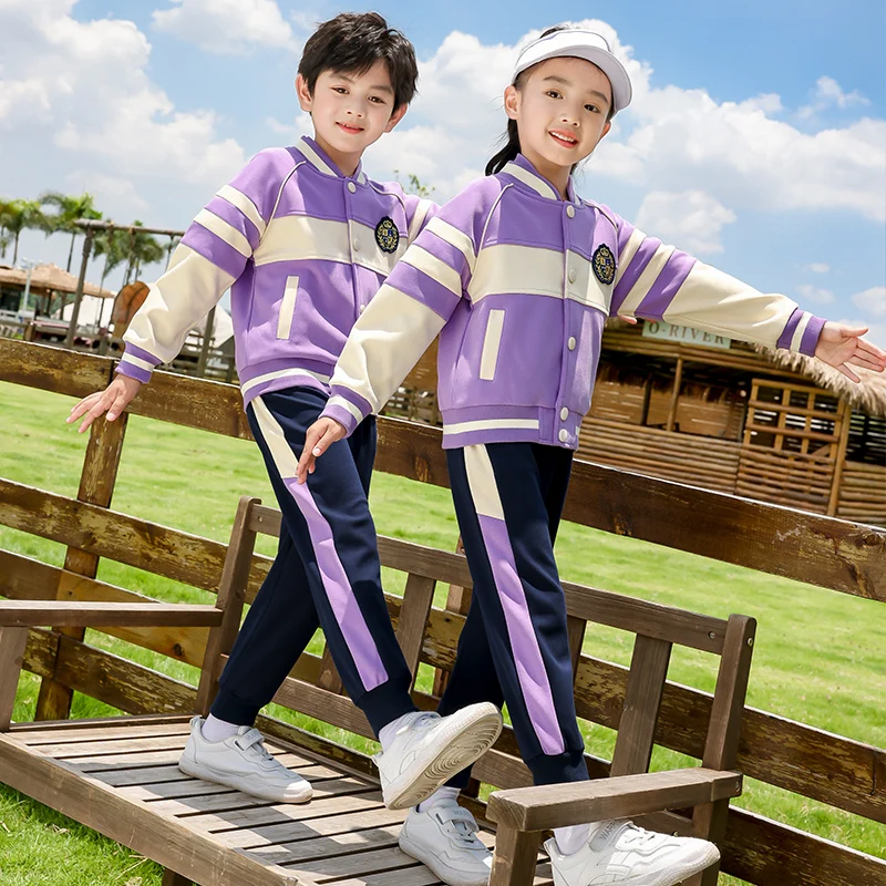 Spring Children Track Suit for School Custom Made Purple Cotton Kindergarten Primary School Wear Tracksuit