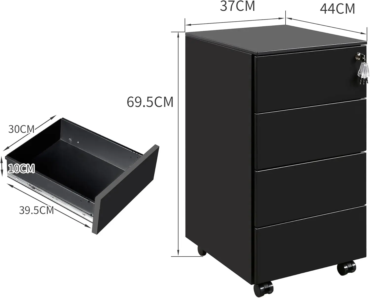 Office Movable Base with 4 Drawers ,Rolling Container Pre-Assembled ...