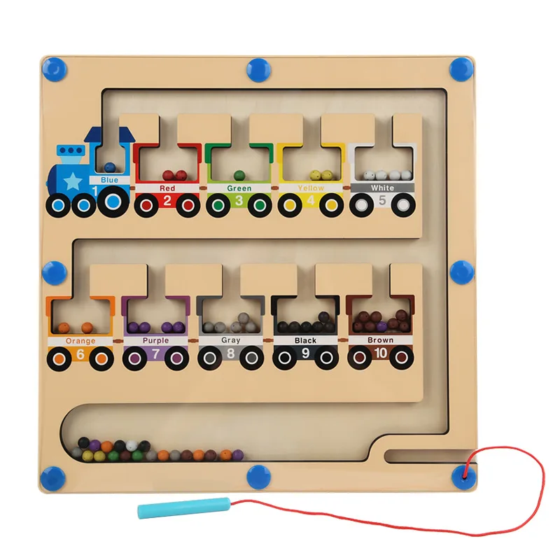 Produk Baru Mainan Labirin Magnet Warna dan Angka Kayu Papan Permainan Puzzle Montessori Mainan Slot Aktivitas untuk Anak Laki-laki & Perempuan