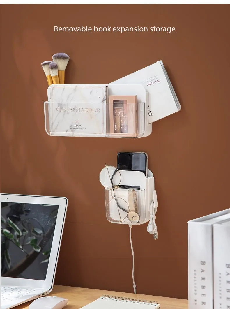 White Bedroom Wall Storage Rack Detachable Plastic Remote Control ...