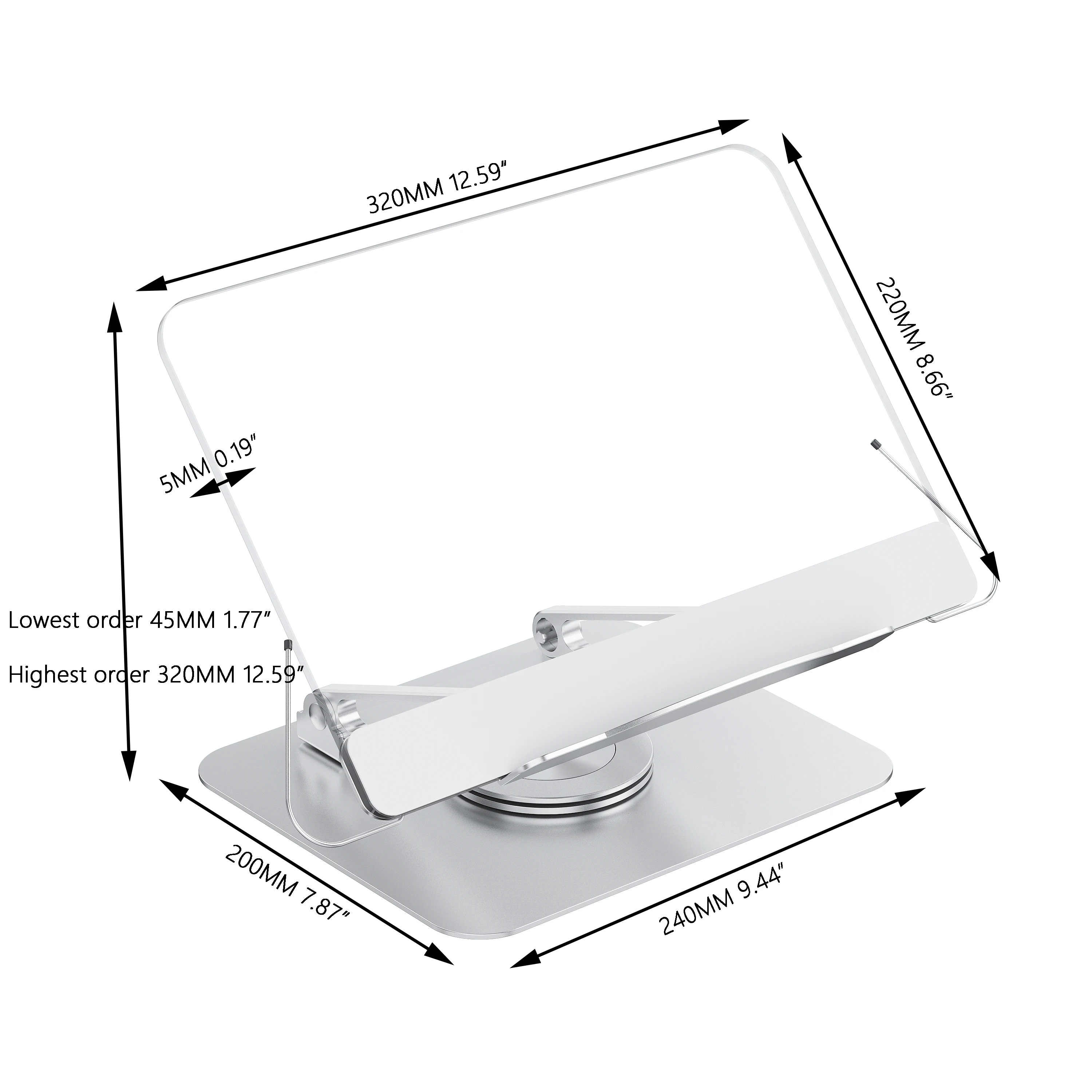 Acrylic book reading stand aluminum 360 rotation book display stand